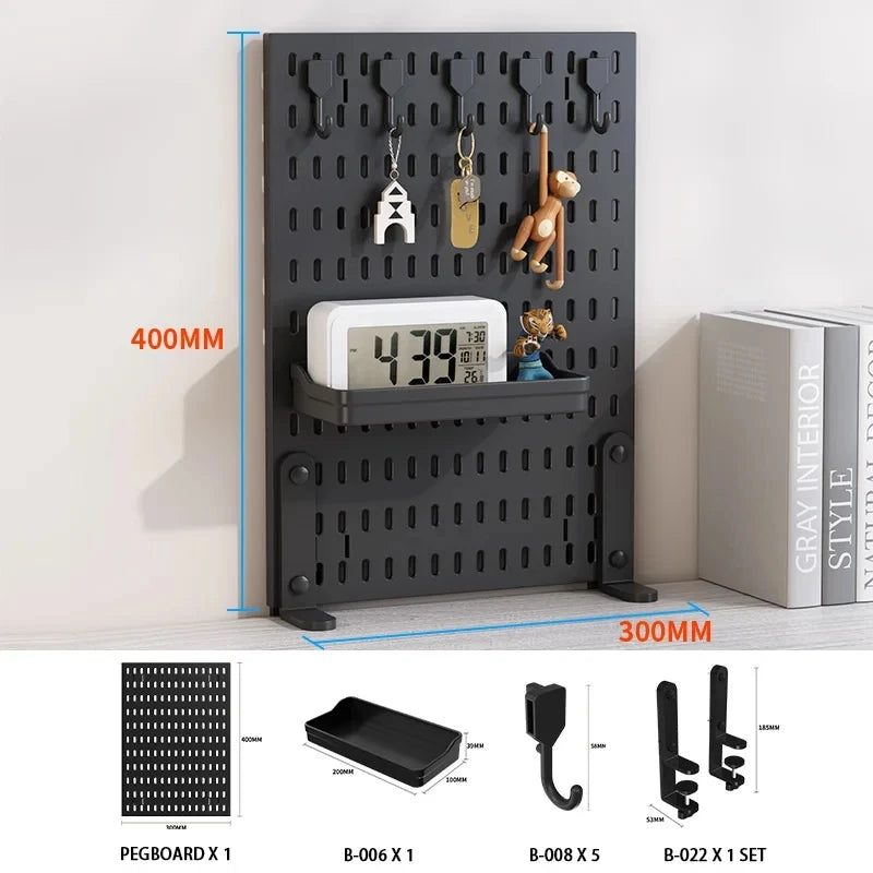 Pegboard combination desktop storage kit, vertical and clip-type pegboard