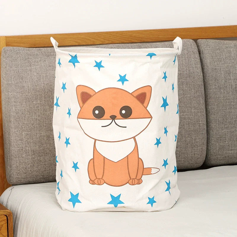Animal Laundry Toys Organizer Basket Large Cartoon Canvas Barrel