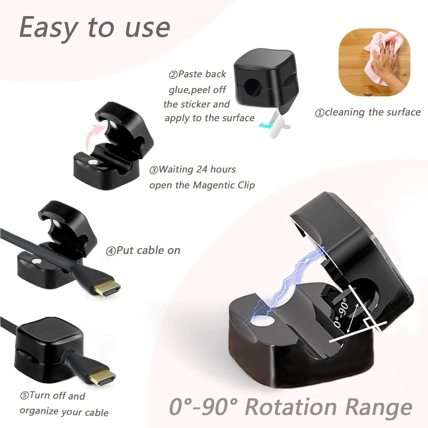 Magnetic Cable Clips Organizer Self-Adhesive Cord Holder Cable Management