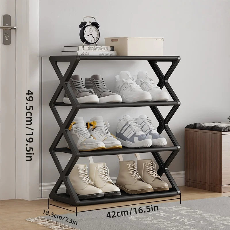 4 Tier Shoe Organizer, Foldable Shoe Rack Space Saving Standing Organizer