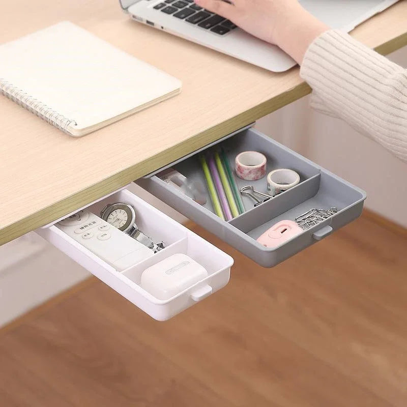 Hidden Drawer Organizer No-Punch Under Desk Stationery Box Tray
