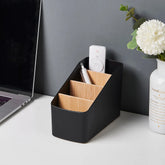 Wooden remote control organizer by eprolo, multipurpose TV remote holder with compartments for clutter-free storage.