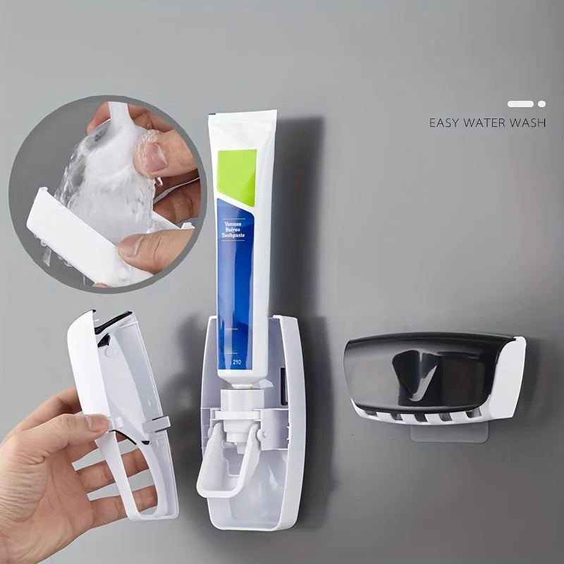 Wall-Mounted Toothbrush & Toothpaste Holder Set with Automatic Dispenser