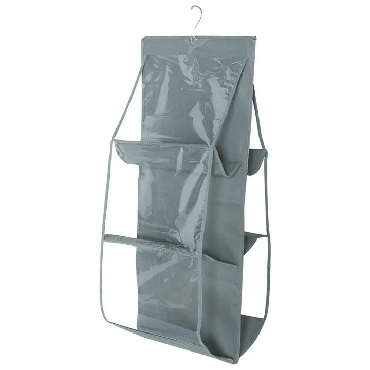 6 Pocket Hanging Handbag Organizer For Wardrobe Closet Gray Waterproof Storage