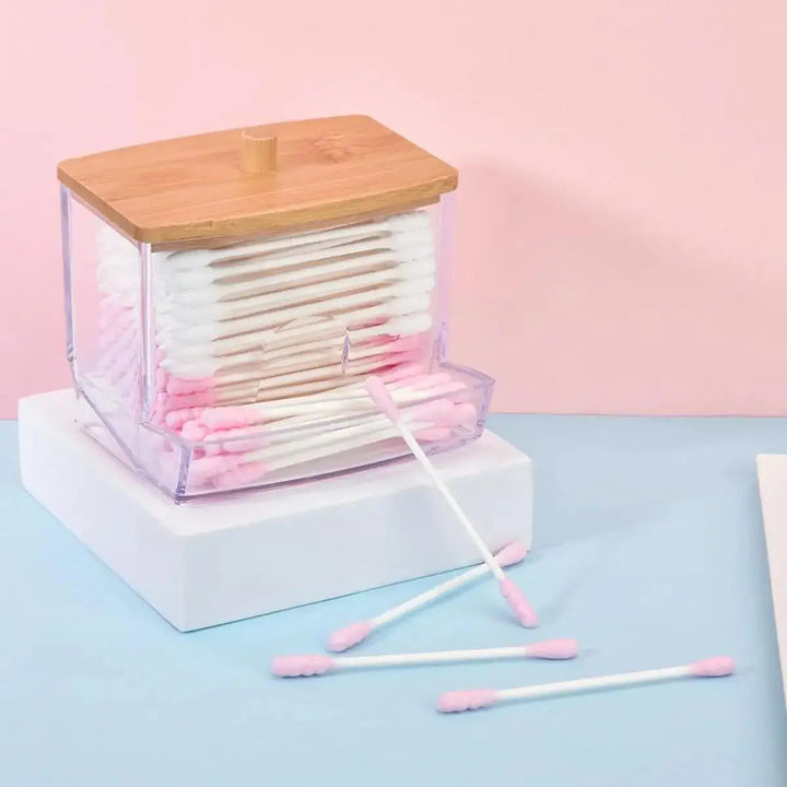 1Pcs Cotton Swab Holder, Cotton Swab Dispenser with Bamboo Jars