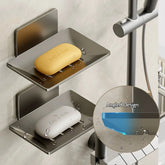 Stenoc No Drilling aluminum alloy soap holder for bathroom by eprolo, mounted on shower wall with soap inside