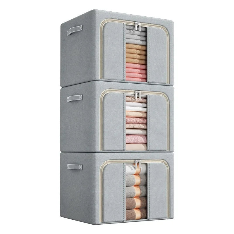 Household Closet Storage Basket 3PCS Large Capacity Steel Frame
