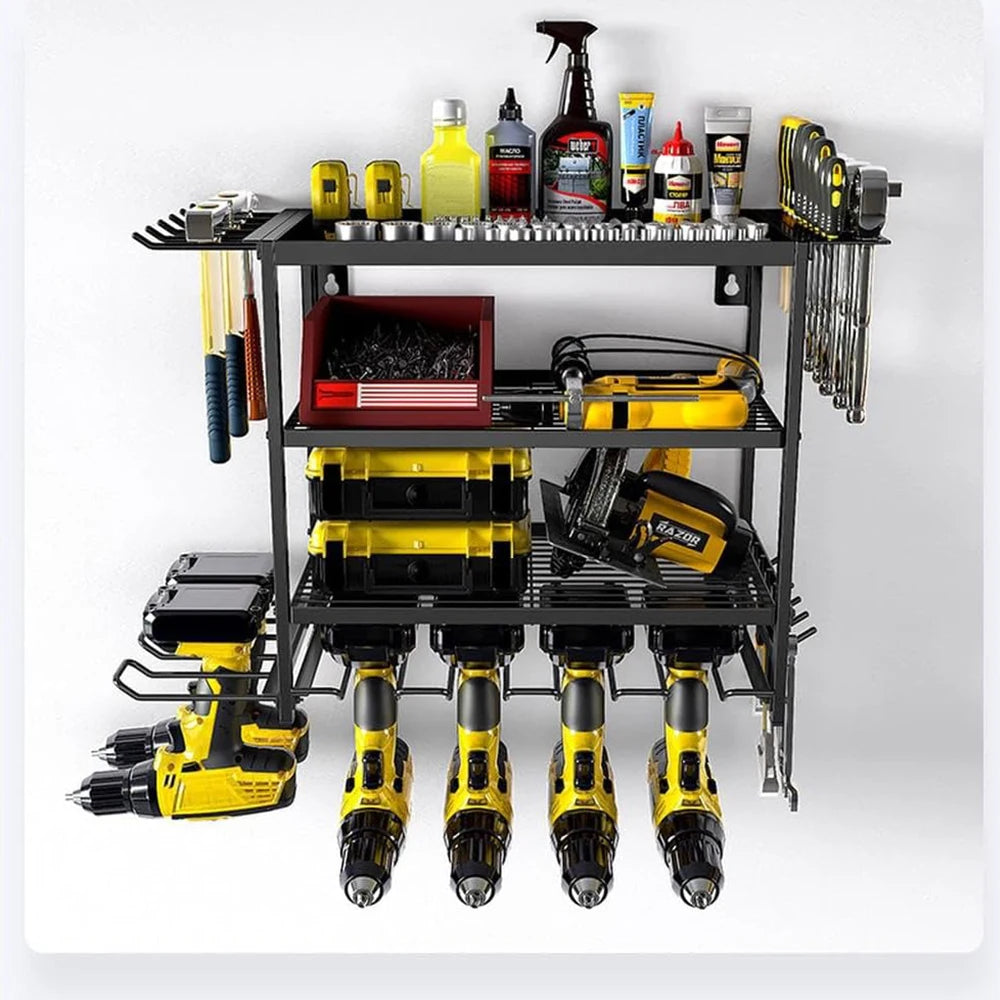 Power Tool Organizer 4 Layer Wall Mounted Storage Rack With Hooks