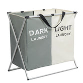 Large laundry hamper by eprolo with three divided sections for organized laundry storage, shown in the image.