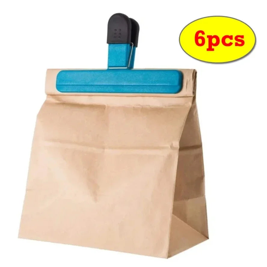 Six eprolo T-type kitchen food sealing clips for sealing plastic bags, ideal for tea, snacks, and household food storage.