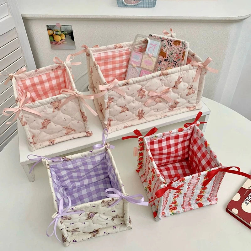 Square Storage Basket Flower Desktop Organizer Storage Basket