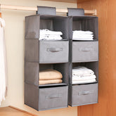 Cotton linen hanging storage bag with drawer-style compartments, ideal for wardrobe organization in a stylish eprolo hanging organizer.