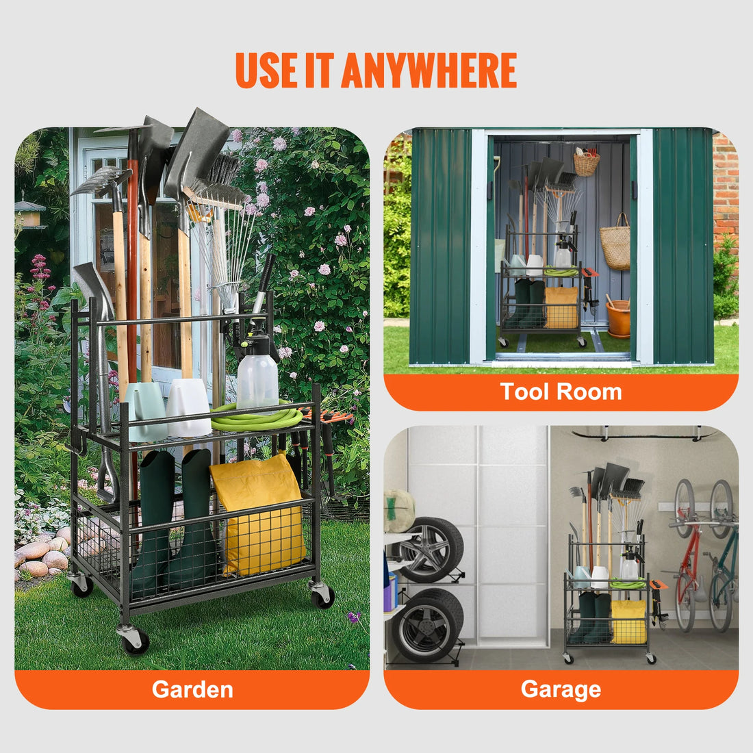 SucceBuy 16 Slots Garden Tool Organizer Yard Tool Tower Rack with Hooks