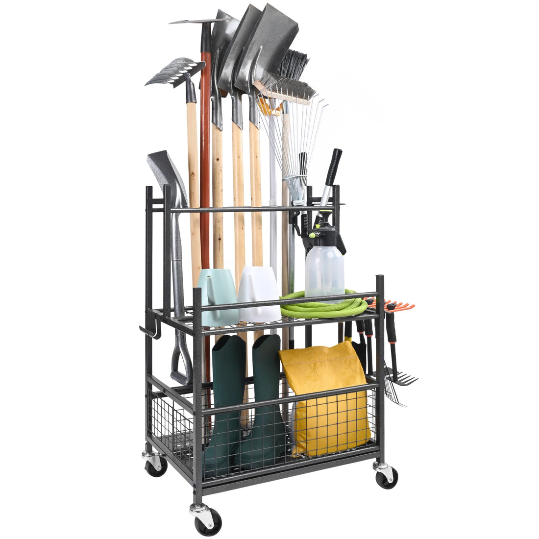SucceBuy 16 Slots Garden Tool Organizer Yard Tool Tower Rack with Hooks