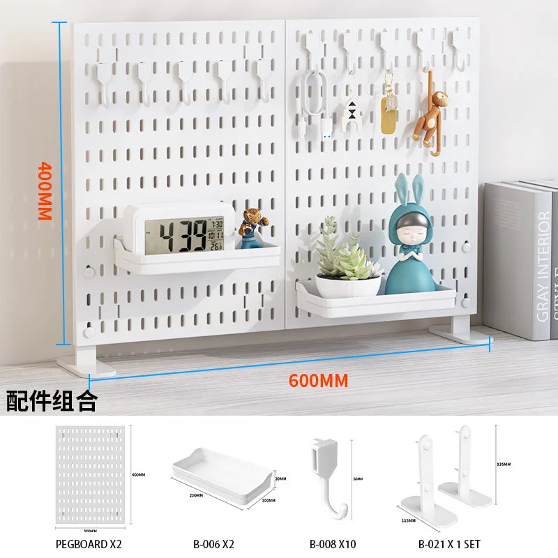 Home & Office Desktop Pegboard: Height-Adjustable Standing Storage Rack