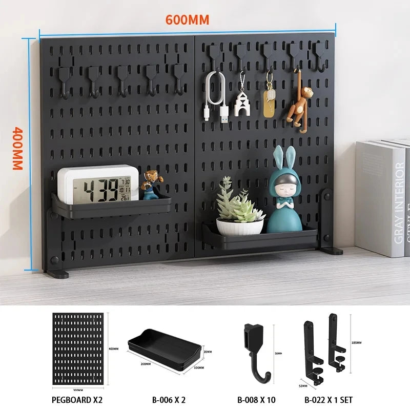 Pegboard combination desktop storage kit, vertical and clip-type pegboard