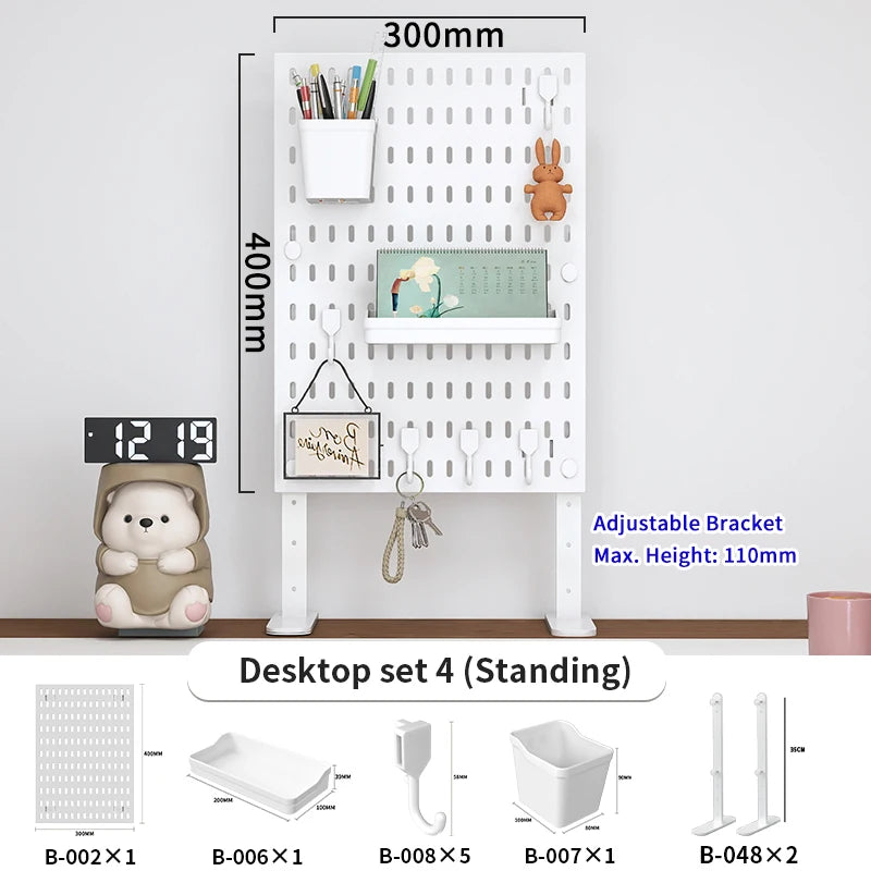 Home & Office Desktop Pegboard: Height-Adjustable Standing Storage Rack