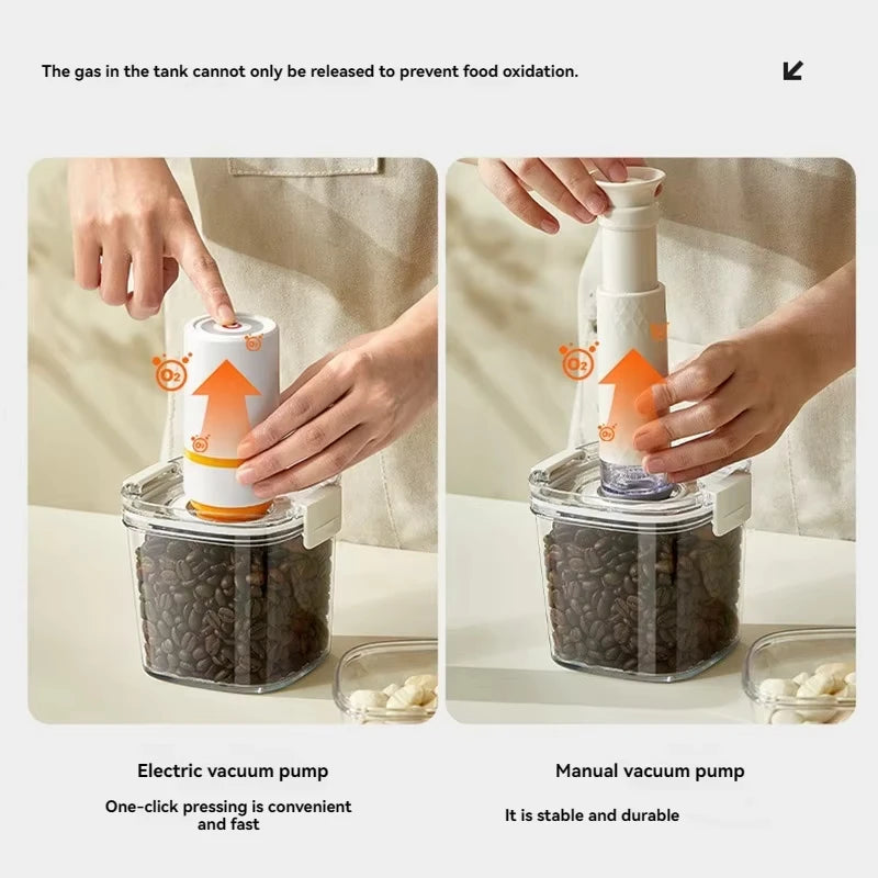 Plastic vacuum-sealed electric coffee storage tank by eprolo, featuring a sleek design and secure sealing for fresh coffee preservation.