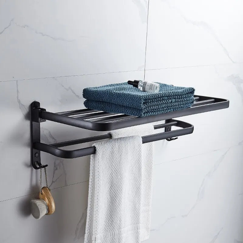 Matte Black 50CM Folding Holder With Hook Towel Holder