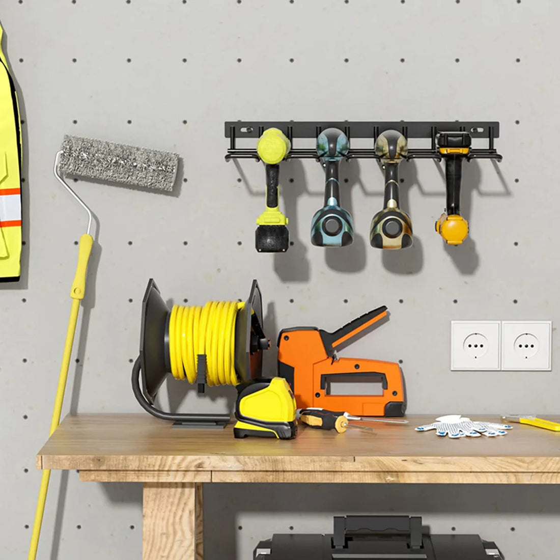 Power Tool Rack Electric Drill Holder Wall Mount Organizer Wrench Tool