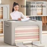 eprolo household closet storage baskets set with large capacity steel frames, three sturdy gray fabric bins for organization