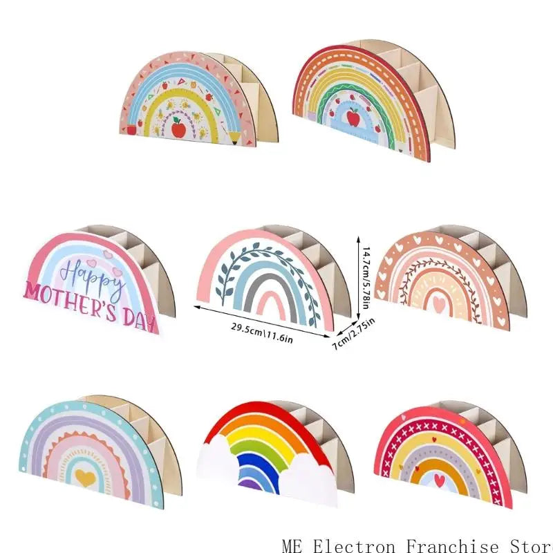 Rainbow Pen Cup Decorative Desktop Pencil Cup 5 Compartment Pen Organizers