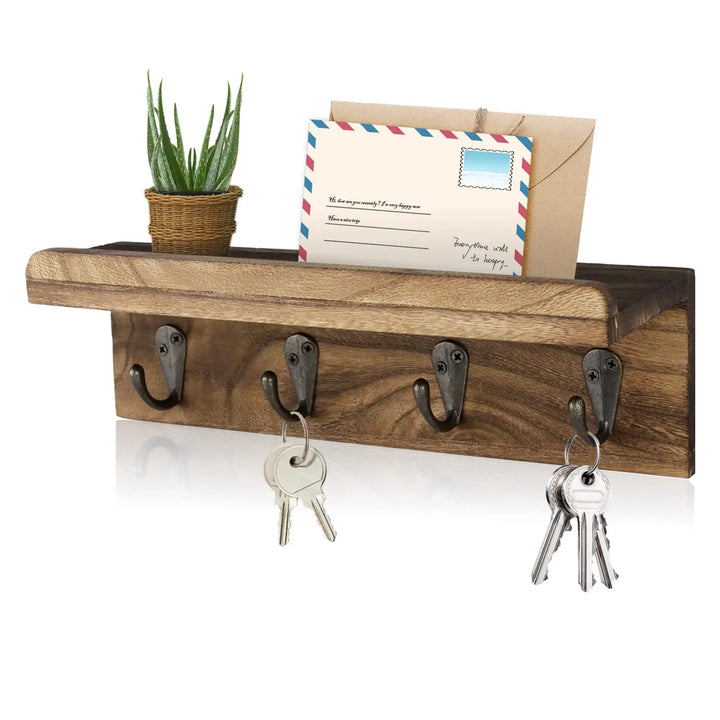 Rustic Wood Key Holder For Wall Farmhouse Wall Shelf Wall Mounted