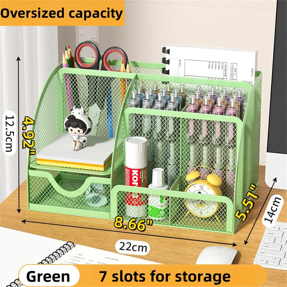 Desk Stationery Organizer Creative Metal Pen Holder Pencil File Storage Rack