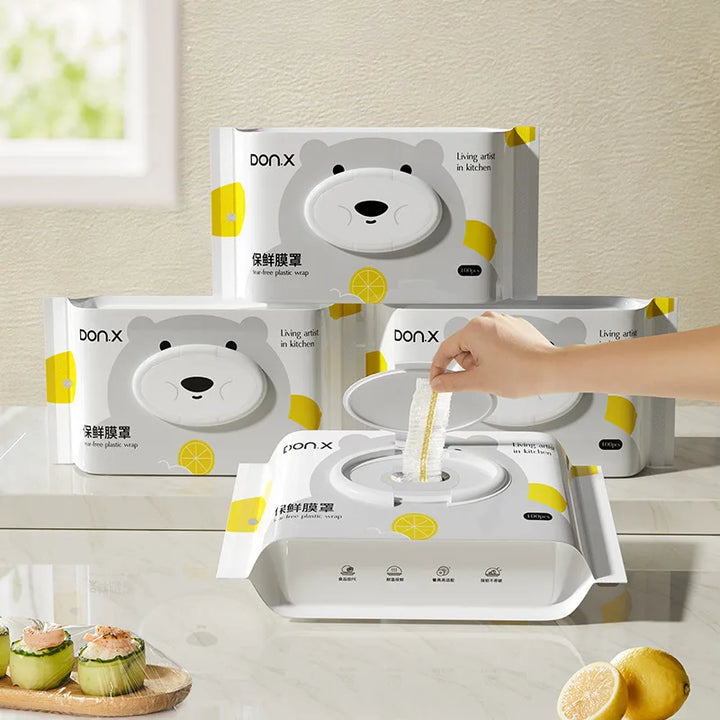 100 Pieces of Disposable Food-Grade Cling Film Covers for Home Kitchen