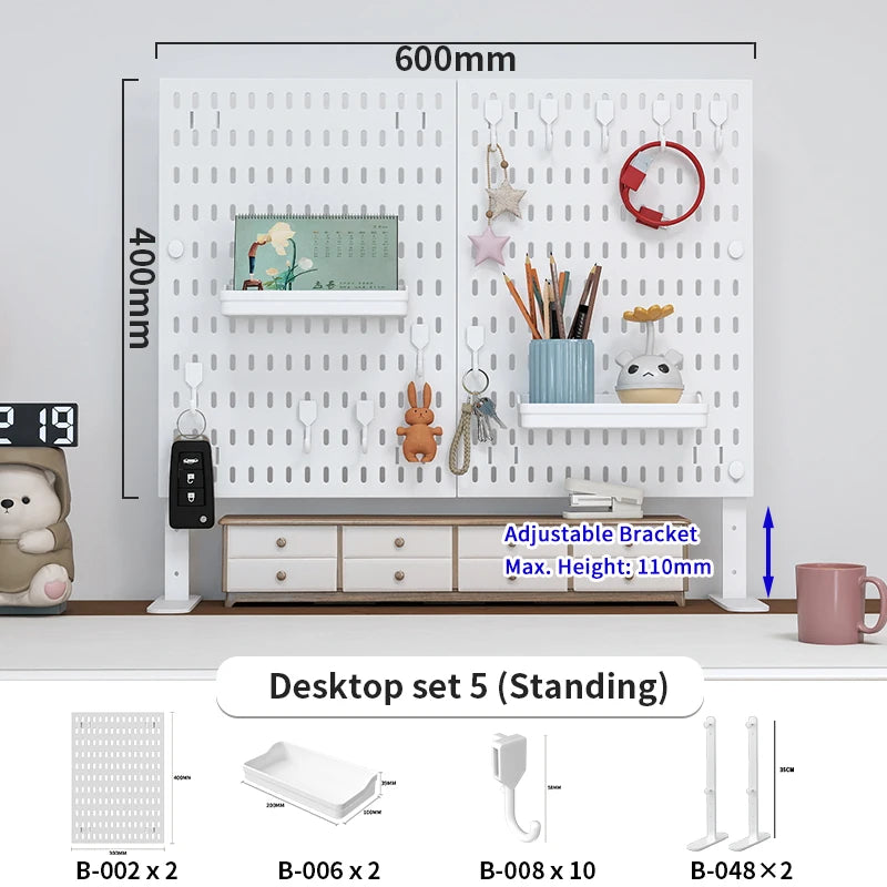 Home & Office Desktop Pegboard: Height-Adjustable Standing Storage Rack