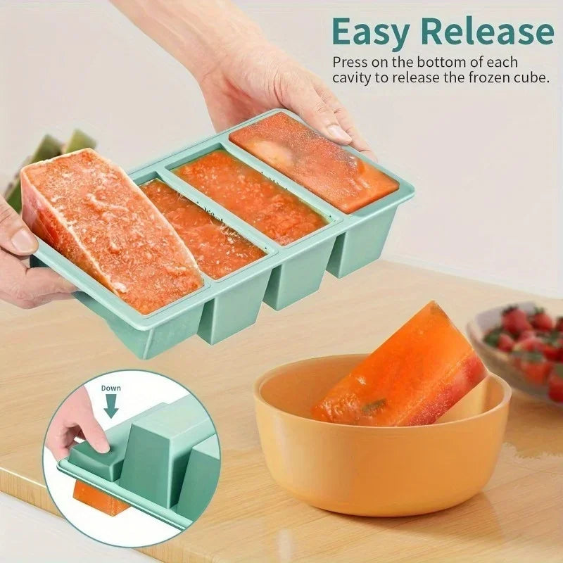 1pc Silicone Freezer Tray with Lid - Durable Kitchen Storage Container