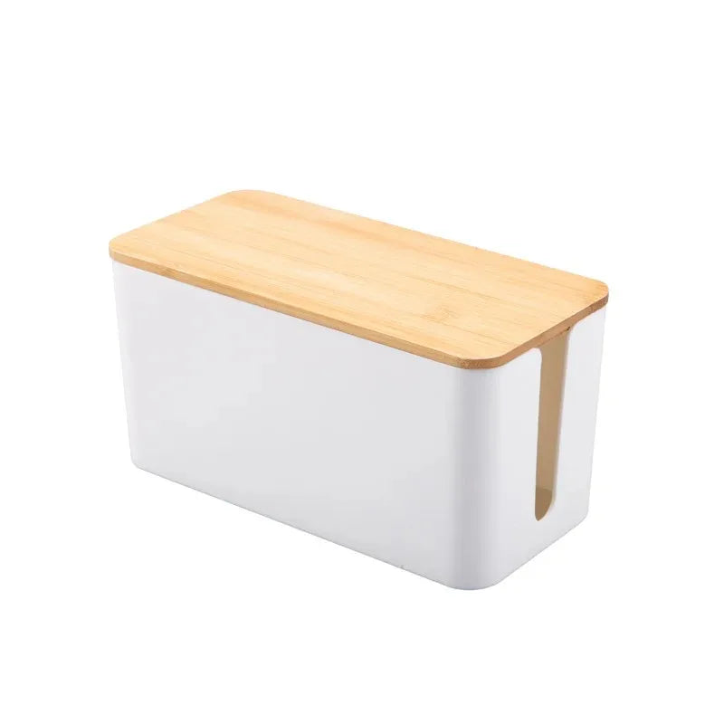 Wooden Cable Storage Box Dustproof Power Line Organizer Home Charger Socket
