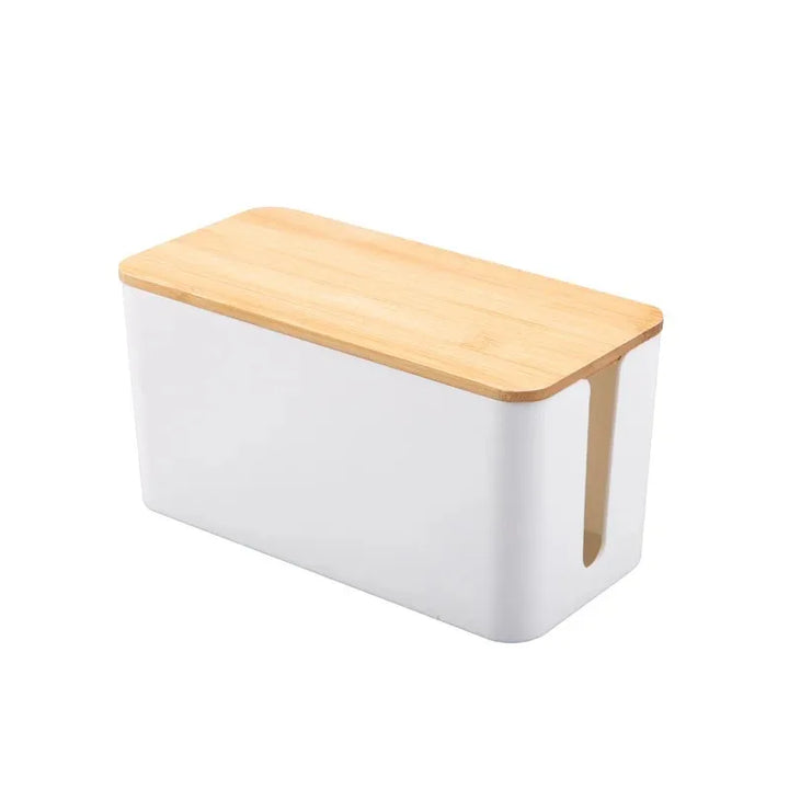 Wooden Cable Storage Box Dustproof Power Line Organizer Home Charger Socket