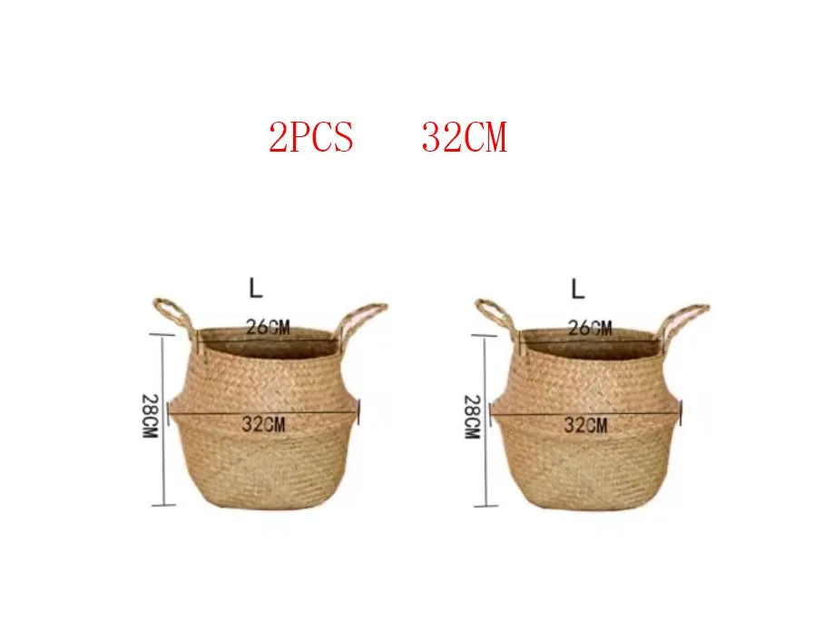 Seaweed Wicker Basket Rattan Hanging Flowerpot  Dirty Clothes Storage