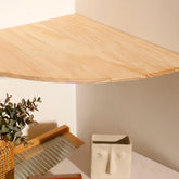 Wood floating wall corner shelf with round end design, eprolo brand, ideal for home or office decorating and storage.