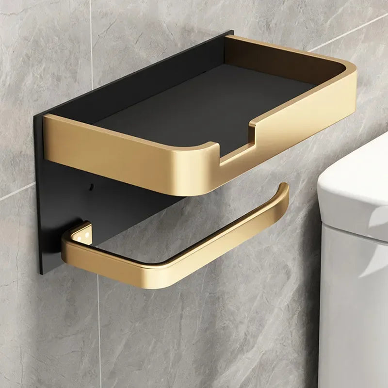 Black Gold Toilet Paper Holder Bathroom Wall Mount Multifunction