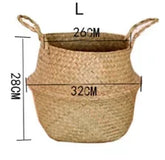 Eprolo seaweed wicker basket rattan hanging flowerpot for plants and storage, with a natural woven design and hanging loop.