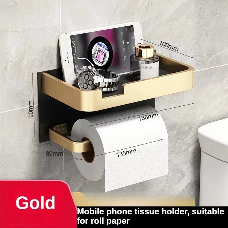Black Gold Toilet Paper Holder Bathroom Wall Mount Multifunction