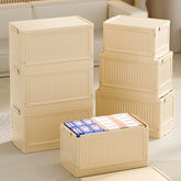 Eprolo folding storage box, multifunctional foldable organizer container with handles, in gray, open showing spacious interior.