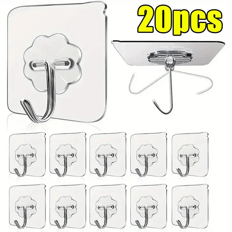 5/50pcs Transparent Stainless Steel Strong Self Adhesive Hooks