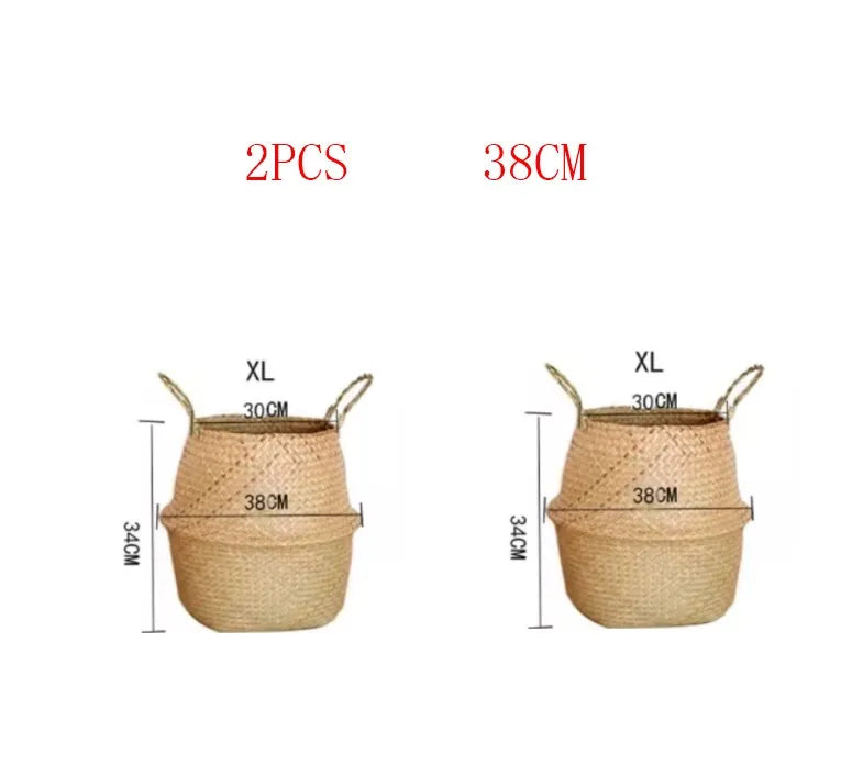 Seaweed Wicker Basket Rattan Hanging Flowerpot  Dirty Clothes Storage