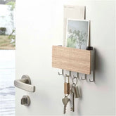 Eprolo wall hanging bamboo key holder with rectangular key rack, wall organizer for keys and small items, natural wood finish