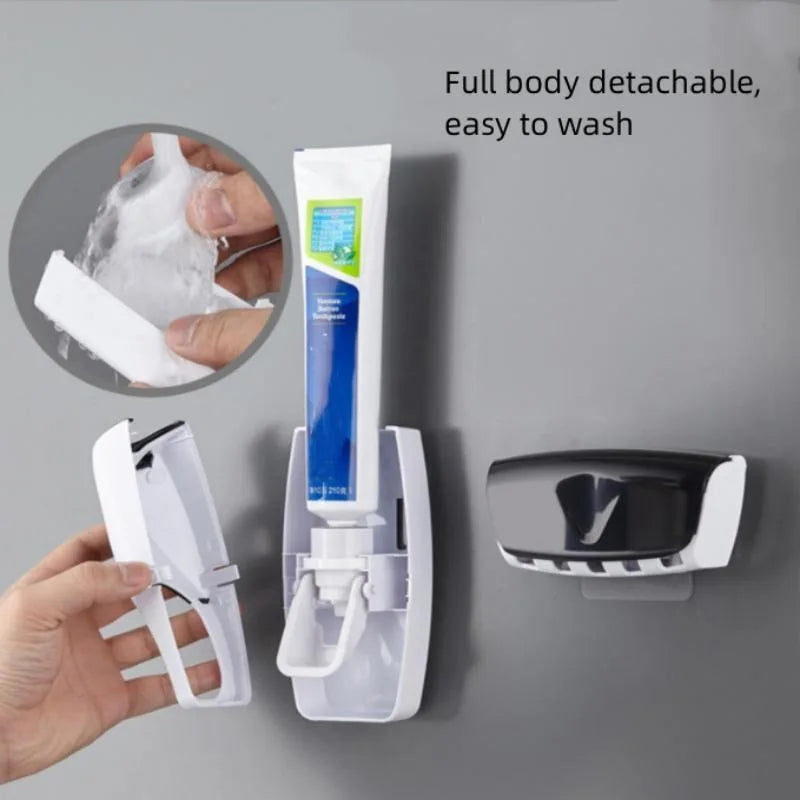 Wall-Mounted Toothbrush & Toothpaste Holder Set with Automatic Dispenser