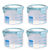 Set of four sealed jars for grain and spice storage, made by eprolo, with clear, airtight containers for kitchen organization.