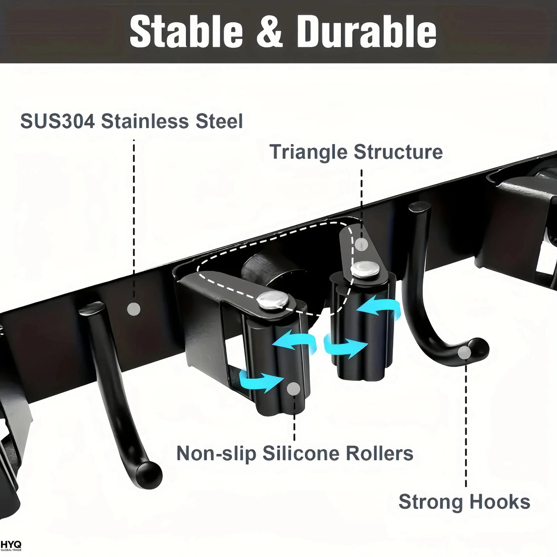 1 Heavy-Duty Metal Tool Rack with 4 Slots and 5 Hooks - Tool Rack