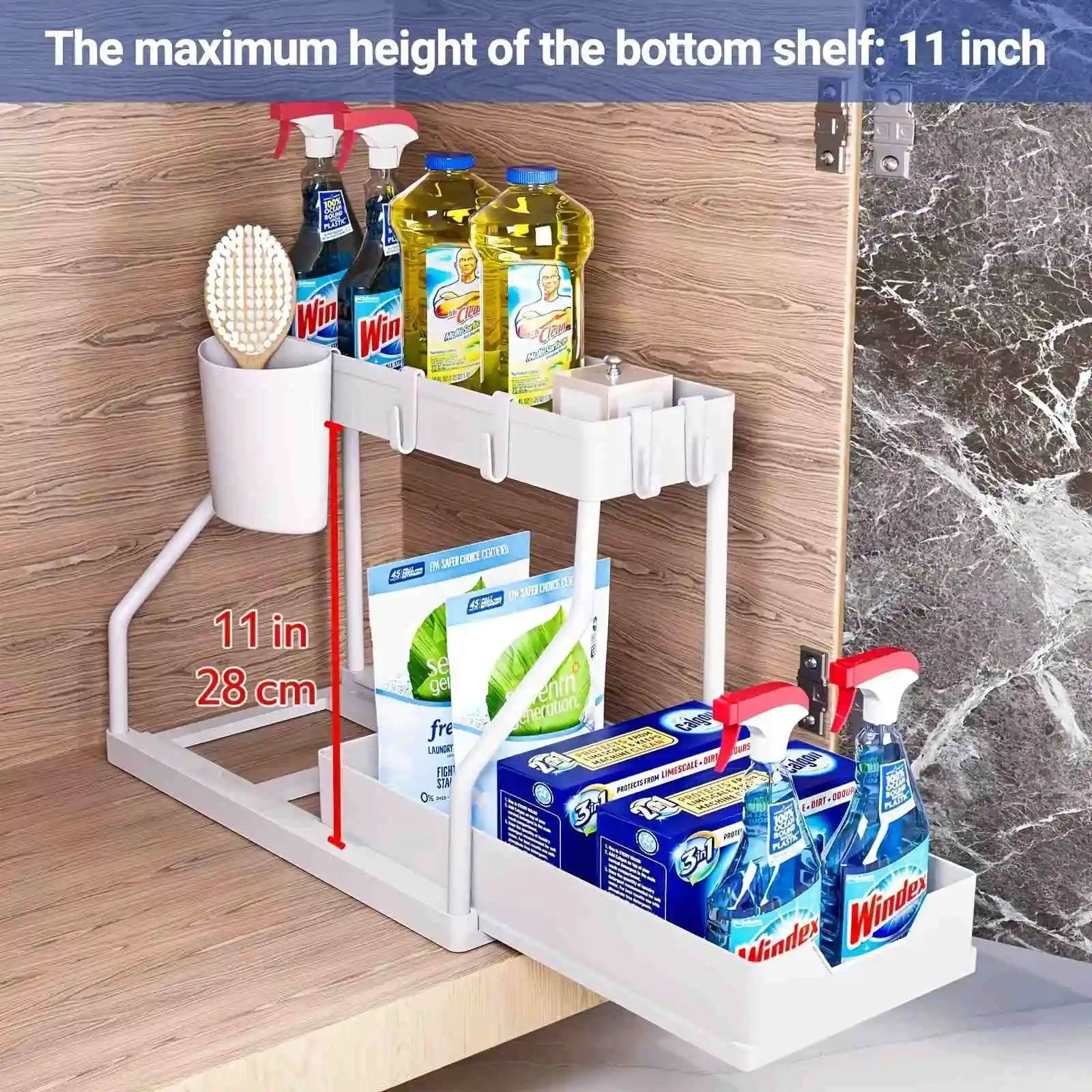 Space Saving 2 Tier Under Sink Organizer,Pull Out Storage Box Drawer Organizer