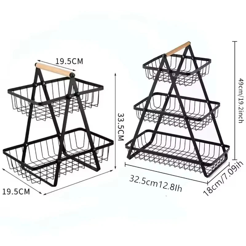 New 2 3 Tiers Countertop Fruit Basket Portable Iron Art Kitchen Organizer
