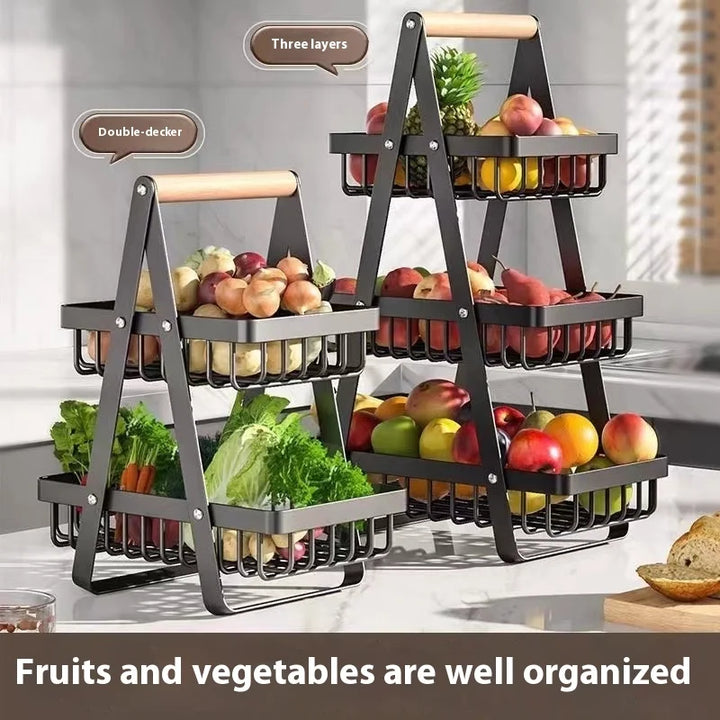 New 2 3 Tiers Countertop Fruit Basket Portable Iron Art Kitchen Organizer