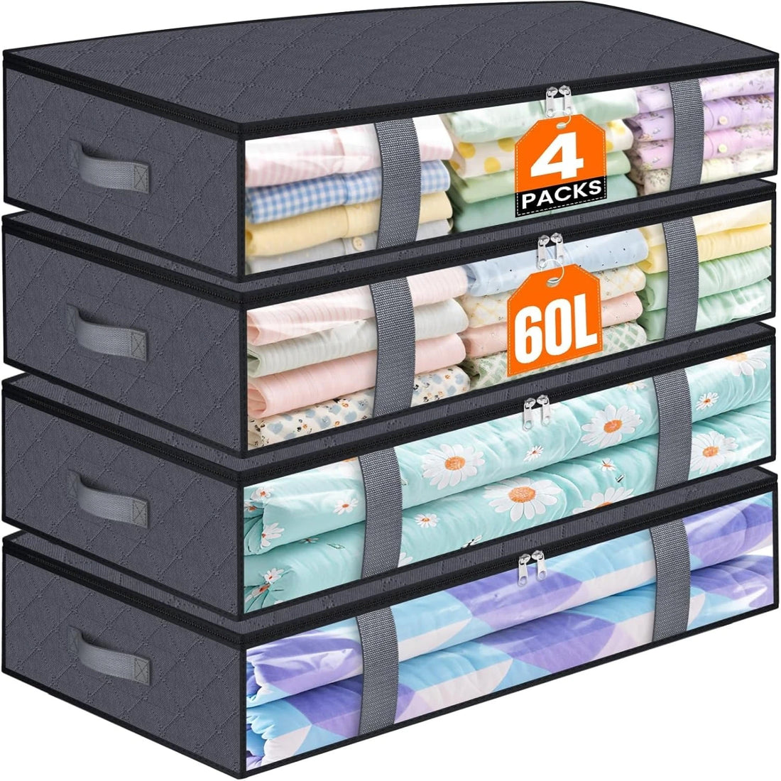 4 Pack Under Bed Storage Containers Blanket Storage Bag Shoe Storage