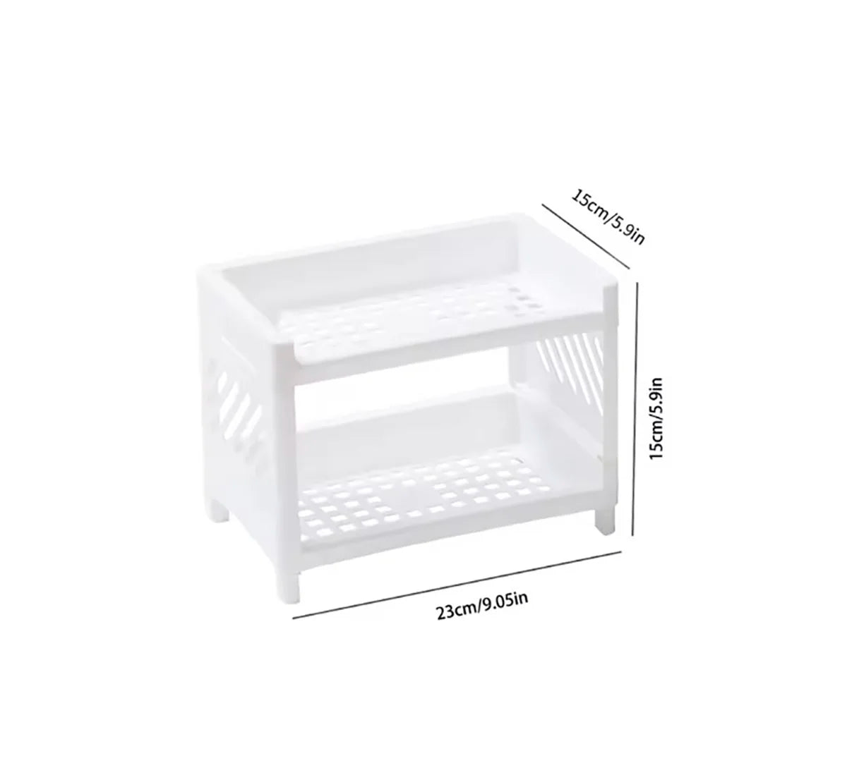 1PC PP Desktop Double Layer Storage Rack Rectangular White Organizing